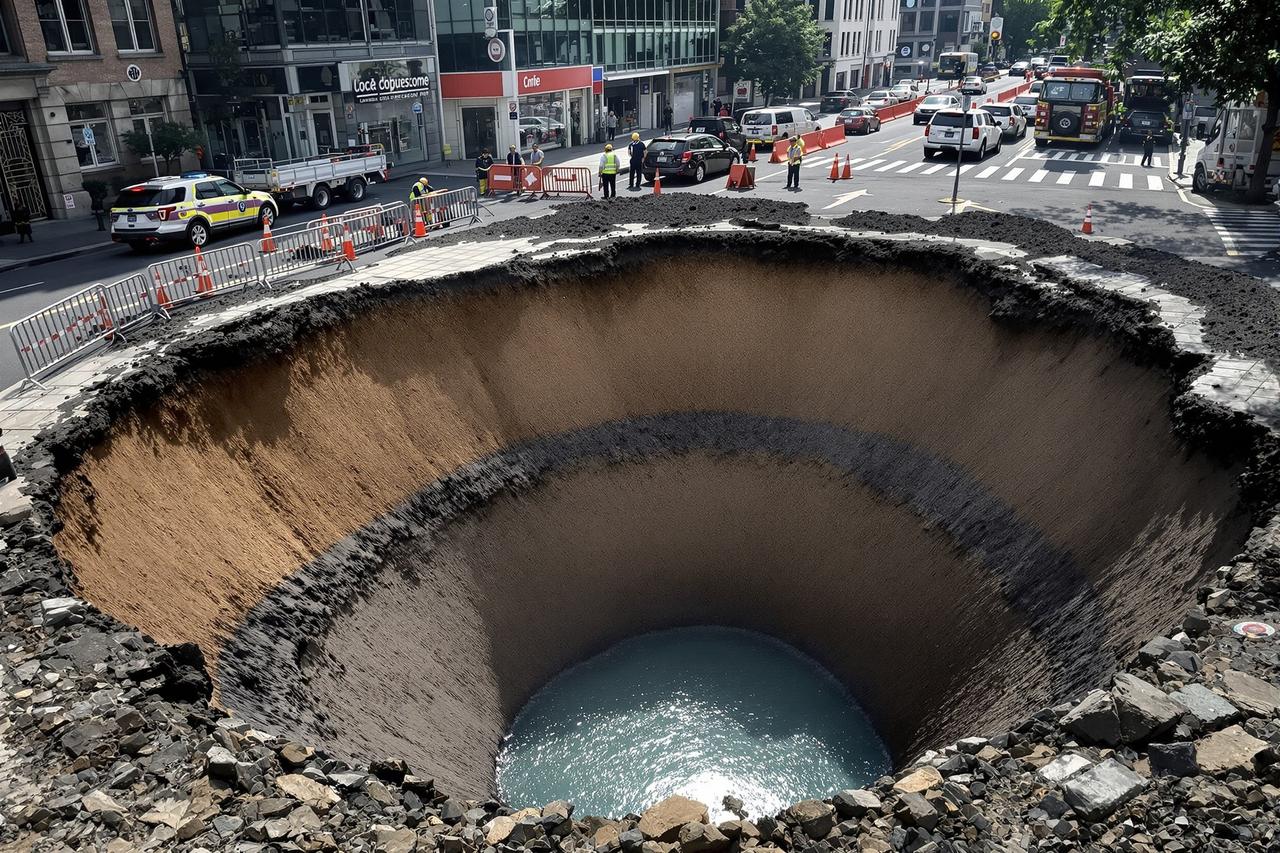 吃瓜海角 - 地铁施工路面塌陷现场全景图集